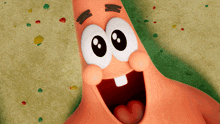 a close up of a cartoon character with his mouth open