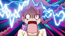 a cartoon drawing of a girl with lightning coming from her hair