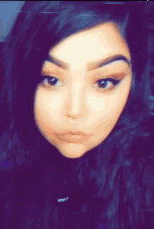 a close up of a woman 's face with a blurred background