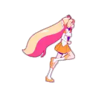 a cartoon of a girl with a long pink and yellow hair