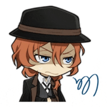 a cartoon character wearing a black hat and tie