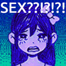 a drawing of a girl with a bow in her hair and the words sex on the bottom