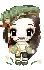 a pixel art drawing of a girl with long hair and a green hat .