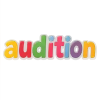 the word audition is written in a colorful font