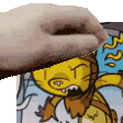 a close up of a person 's hand holding a cartoon cat .