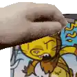 a close up of a person 's hand holding a cartoon cat .