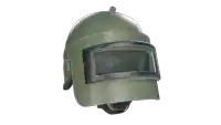 a green helmet with a black visor on a white surface