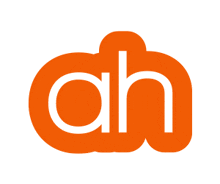 an orange and white logo with the letters ah on a white background