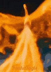 a painting of a fire with the words puaka tagis on the bottom right