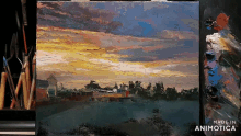 a painting of a sunset with the words made in animatica on the bottom