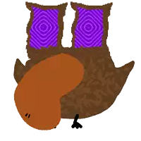 a cartoon drawing of a bird with a purple window