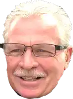 a man with glasses and a mustache is smiling for the camera