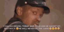a man wearing a baseball cap is screaming with his mouth open and a quote .