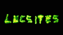 the word lucsites is lit up in green letters on a black background