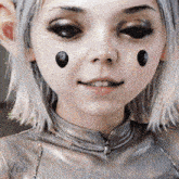 a close up of a person 's face with the word voo on the bottom left