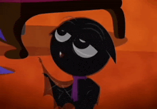 a black cartoon character with a scarf around his neck