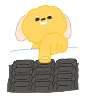 a cartoon drawing of a yellow dog pointing at something