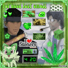 a picture of a man smoking a cigarette with the words pot need leaf emoji on it