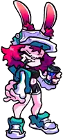 a cartoon character with bunny ears holding a can of soda .