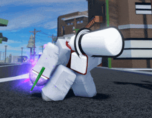 a cartoon character with a white hat and a green stick in his hand