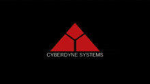 a red triangle with the words cyberdyne systems written below it