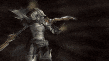 a video game character is holding a sword and the words ruin unflinching are above him