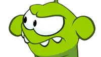 a green cartoon character with a very angry expression