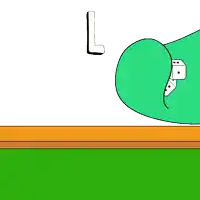 a cartoon drawing of a green hand holding three dice on a table .