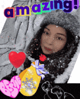 a picture of a woman in the snow with the words amazing