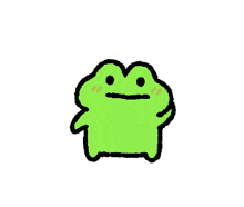 a green frog with a serious look on its face .