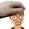 a cartoon man with a beard is being touched by a hand .