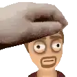 a cartoon man with a beard is being touched by a hand .