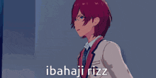 a blue haired anime character touches a red haired anime character 's face ..