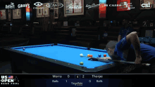a pool table with the us open bank pool championship written on the bottom