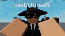 a screenshot of a video game with the words death threats on the top