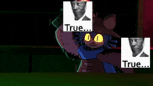 a picture of a cat with a flame coming out of its mouth and the words true on the bottom right