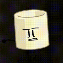 a cartoon drawing of a marshmallow with a sad face and a stick .