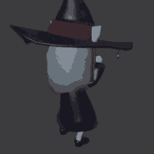 a 3d rendering of a witch with a black hat on