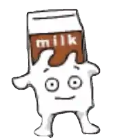 a cartoon drawing of a milk carton with a face on it .