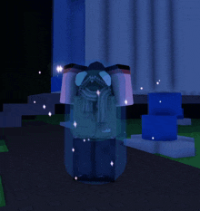 a cartoon character with a scarf around his neck is standing in front of a building
