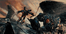 a group of robots are fighting each other in a scene from a movie called transformers