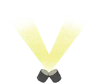 a pixel art drawing of a pair of spotlights shining brightly