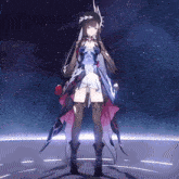 a girl with long hair and a crown on her head is standing in front of a starry sky