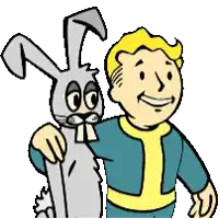 a cartoon of a man and a rabbit with big eyes