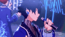 a cartoon character singing into a microphone with drops tears written on the bottom