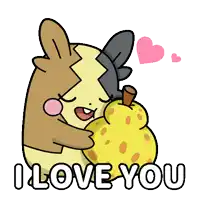 a cartoon of a rabbit hugging a pear with the words " i love you " below it