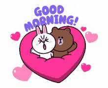 good morning heart pillow brown and cony