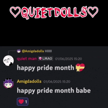 a screenshot of a chat with the name quietdolls on top