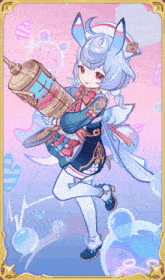 a picture of a girl holding a syringe with bubbles in the background