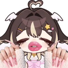 a cartoon girl with long pink nails and a heart in her hair
